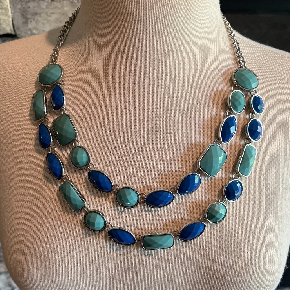 New York & Company blue and turquoise bead two strand necklace